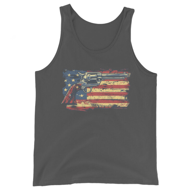 Patriotic American Flag and Revolver Men's Tank Top - Image 6