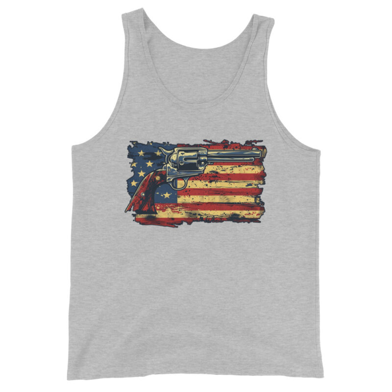 Patriotic American Flag and Revolver Men's Tank Top - Image 8