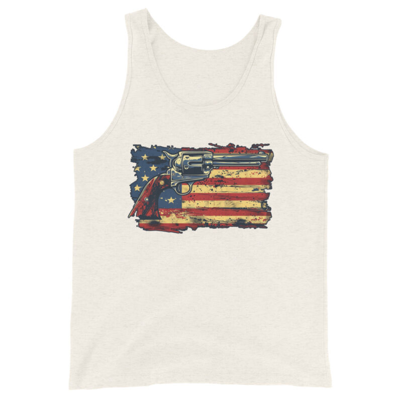 Patriotic American Flag and Revolver Men's Tank Top - Image 9