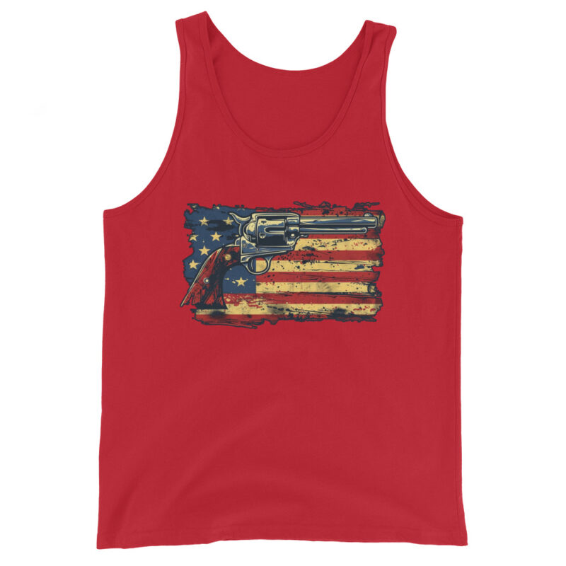 Patriotic American Flag and Revolver Men's Tank Top - Image 3