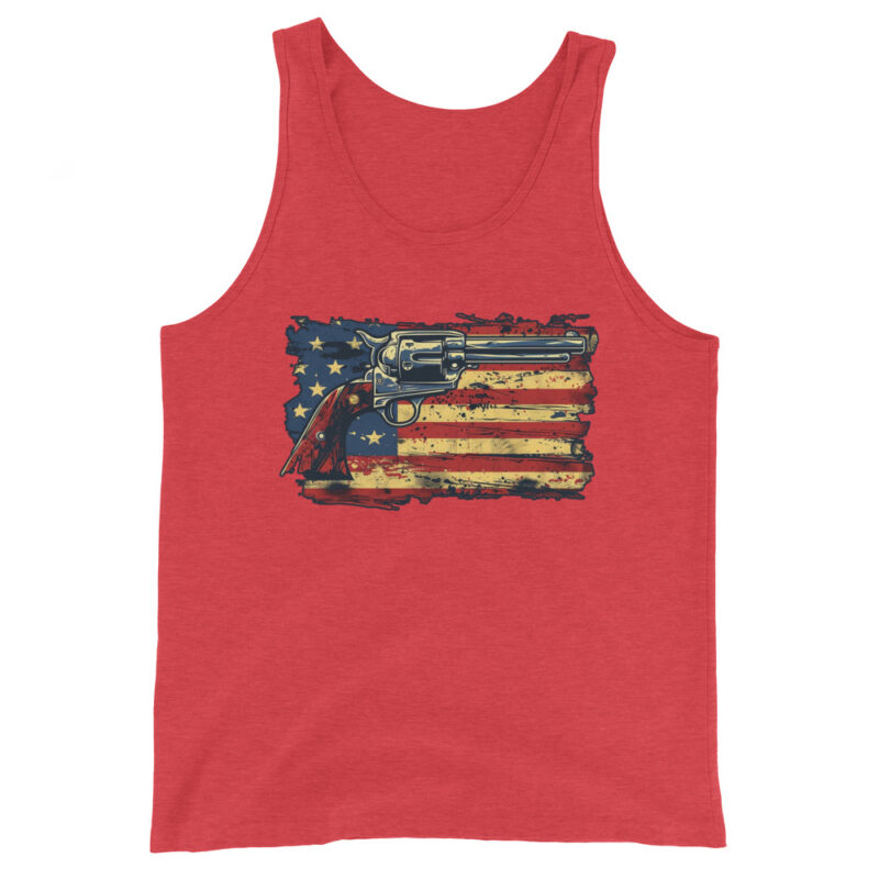 Patriotic American Flag and Revolver Men's Tank Top - Image 7