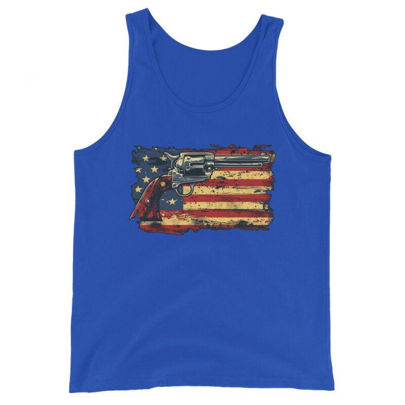 Patriotic American Flag and Revolver Men's Tank Top - Image 5