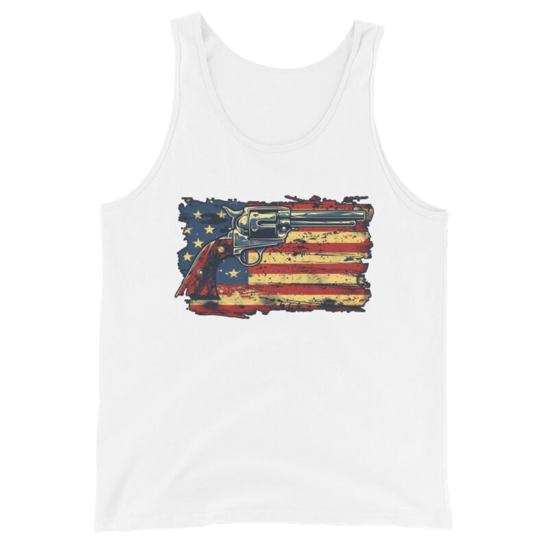 Patriotic American Flag and Revolver Men's Tank Top - Image 10