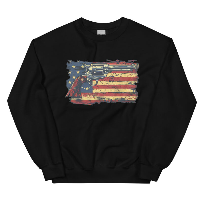 Patriotic American Flag and Revolver Unisex Sweatshirt - Image 2