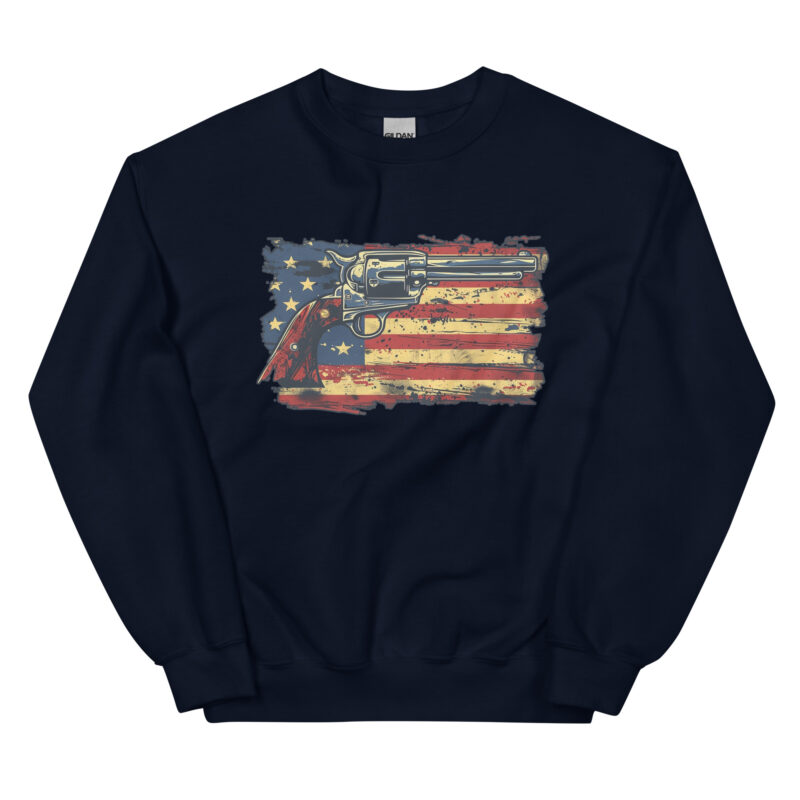 Patriotic American Flag and Revolver Unisex Sweatshirt - Image 3