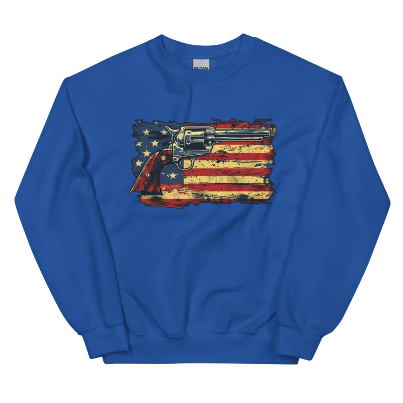 Patriotic American Flag and Revolver Unisex Sweatshirt - Image 5