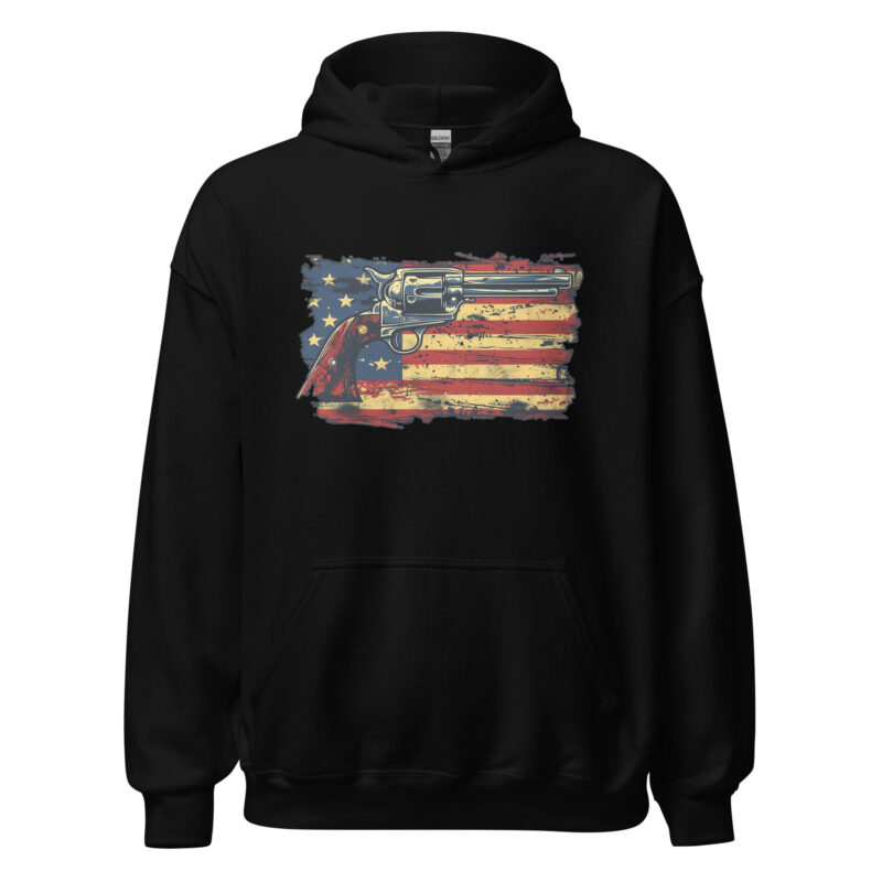 American Flag and Revolver Unisex Hoodie - Image 2