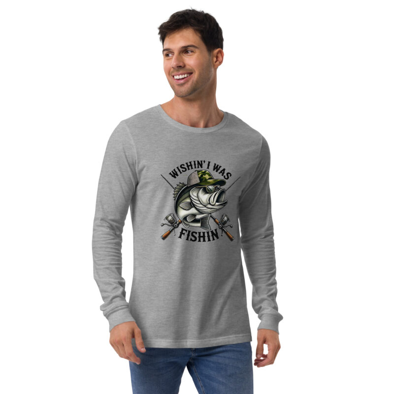 Wishin' I Was Fishin' Bass Graphic Long Sleeve Tee – Versatile and Comfortable - Image 9