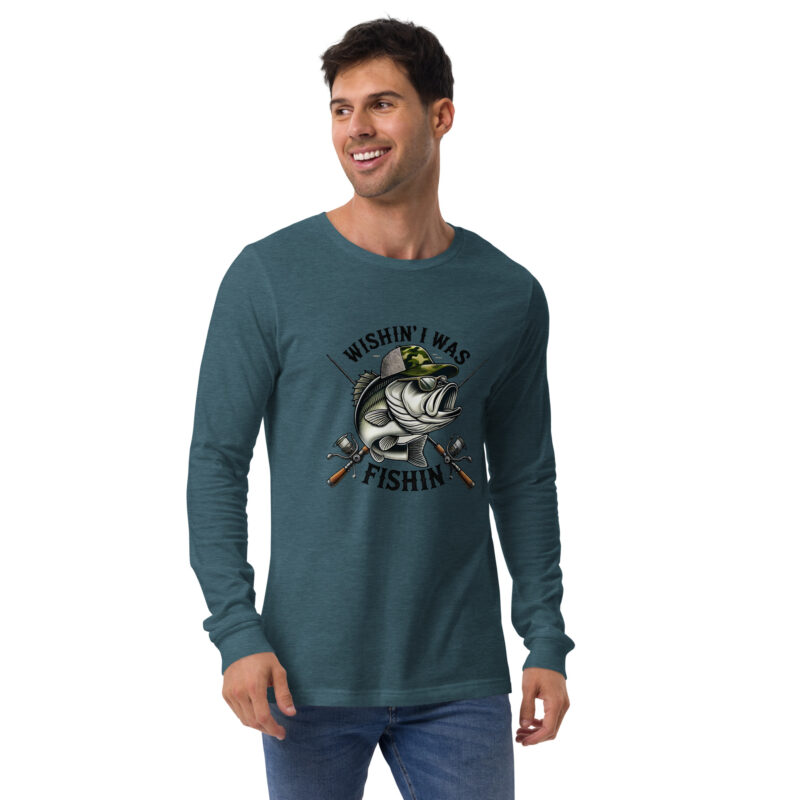 Wishin' I Was Fishin' Bass Graphic Long Sleeve Tee – Versatile and Comfortable