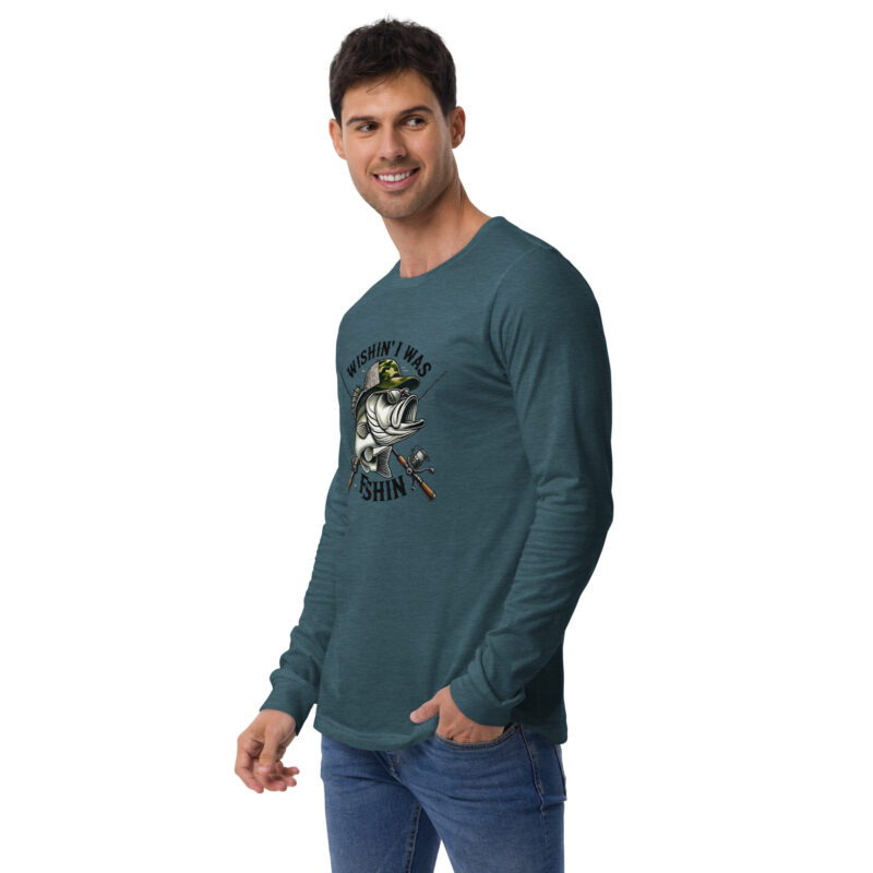 Wishin' I Was Fishin' Bass Graphic Long Sleeve Tee – Versatile and Comfortable - Image 2