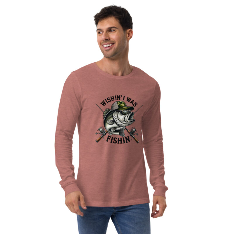 Wishin' I Was Fishin' Bass Graphic Long Sleeve Tee – Versatile and Comfortable - Image 5