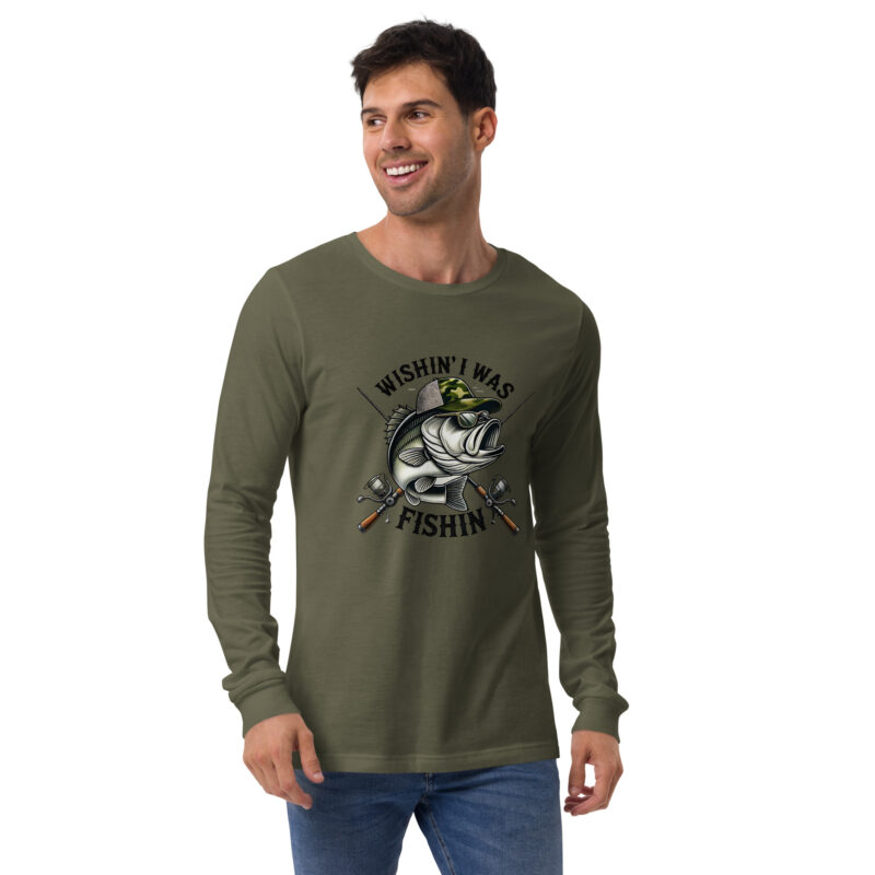 Wishin' I Was Fishin' Bass Graphic Long Sleeve Tee – Versatile and Comfortable - Image 3