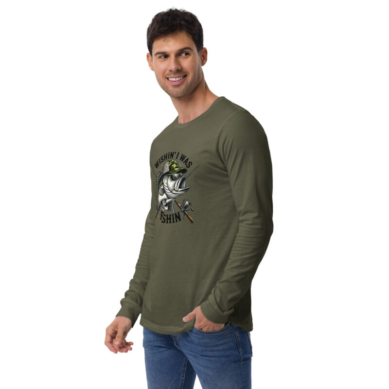 Wishin' I Was Fishin' Bass Graphic Long Sleeve Tee – Versatile and Comfortable - Image 4